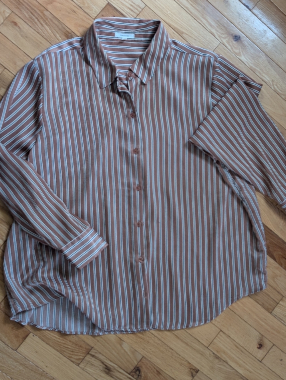 Women's Silky Blouse In Camel Stripe, Maurice's Size 2X